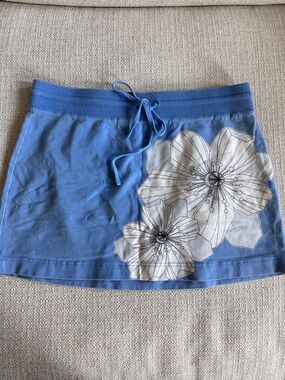 Express Blue Mini Skirt with White Floral Print